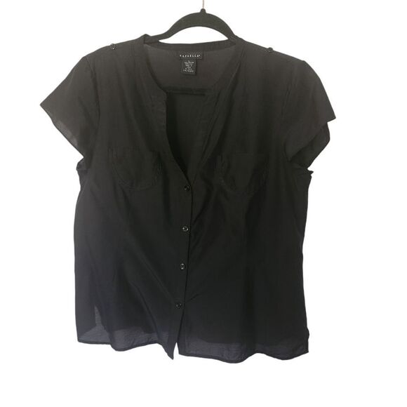 Rafaella Womens VINTAGE Silk Blend Deep V-Neck Button Front Cap Sleeve Top Large - Picture 1 of 5